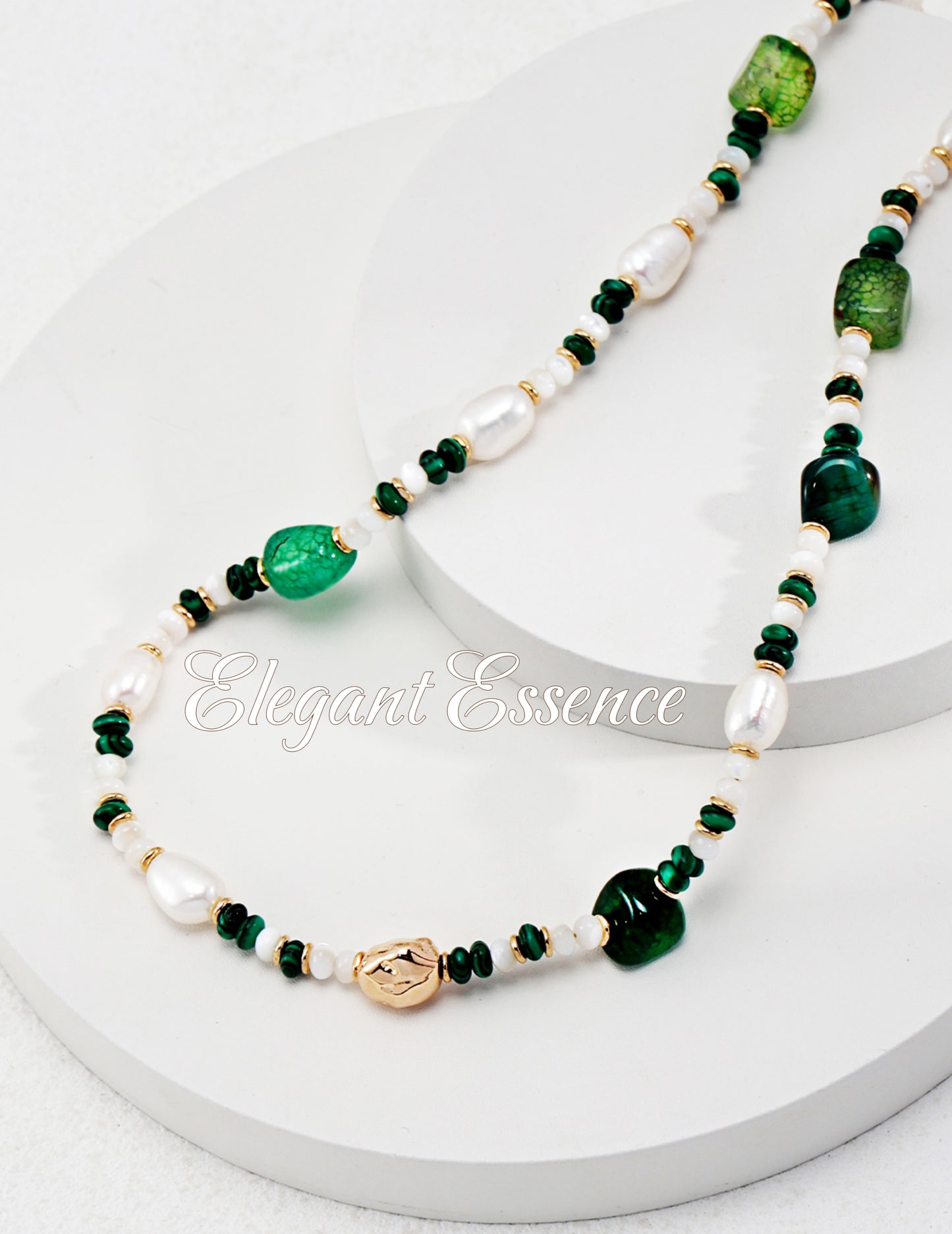 925 sterling silver, malachite, agate, pearl necklace bracelet