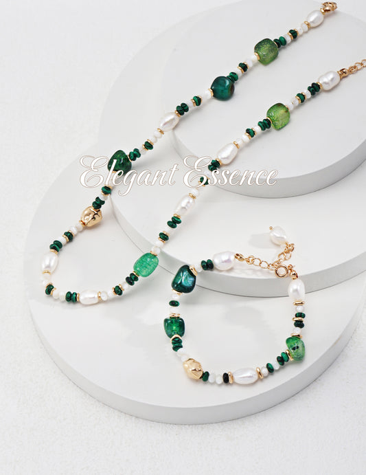 925 sterling silver, malachite, agate, pearl necklace bracelet