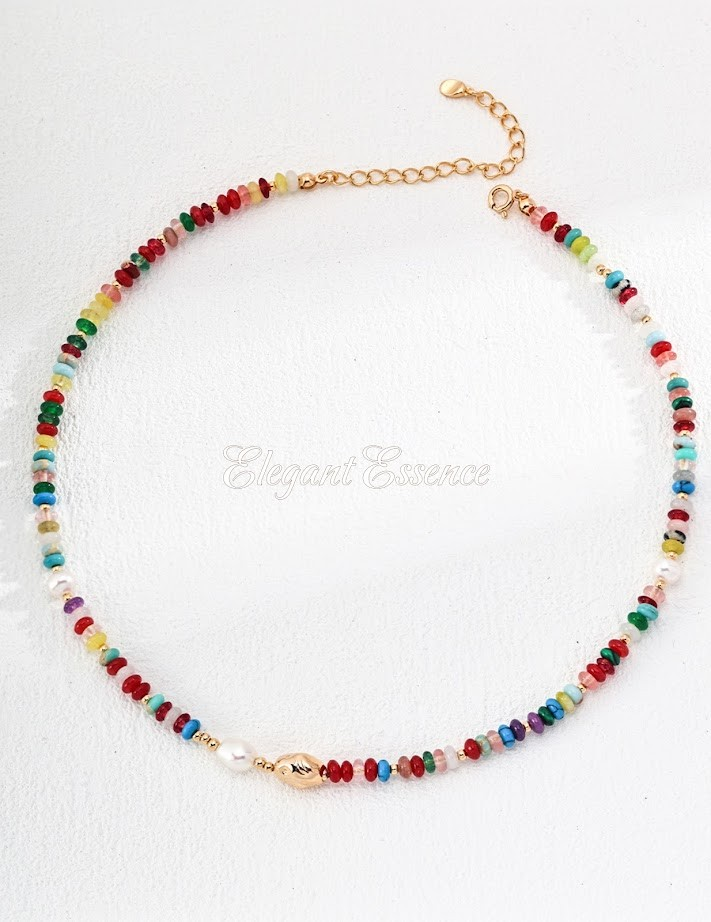 925 sterling silver pearl and colored stone necklace.