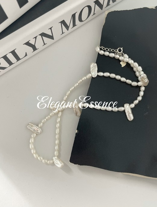 Shaped sterling silver pearl necklace