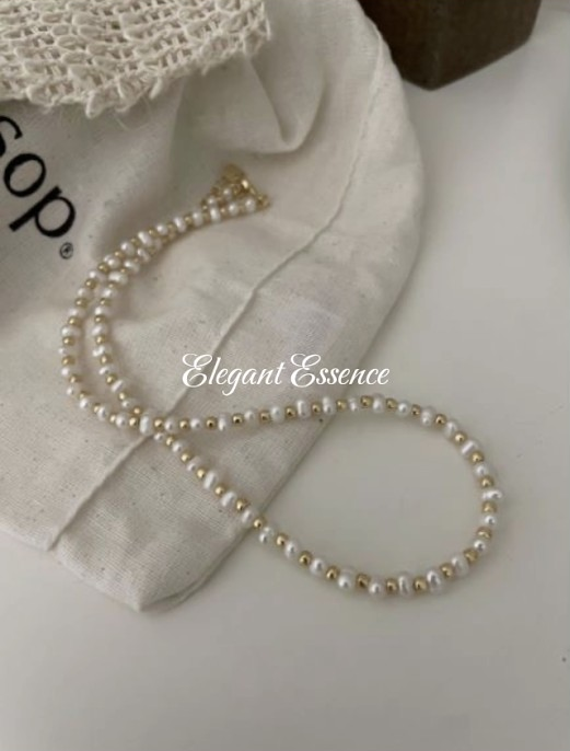 Gold flat pearl necklace