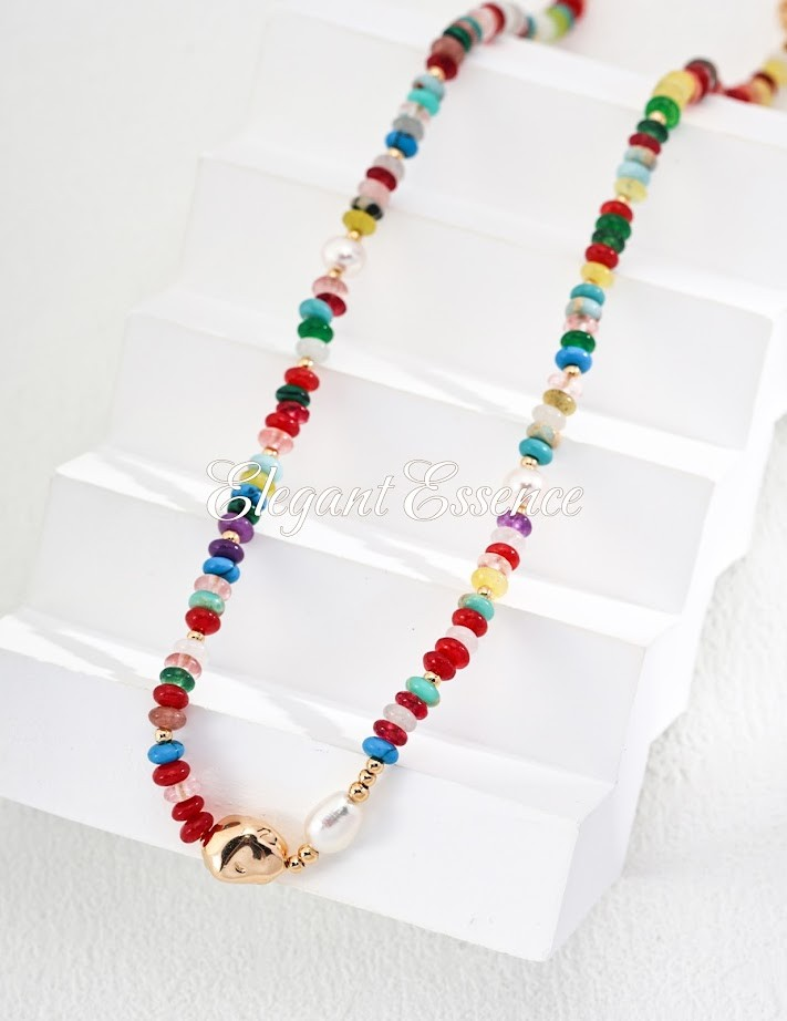 925 sterling silver pearl and colored stone necklace.