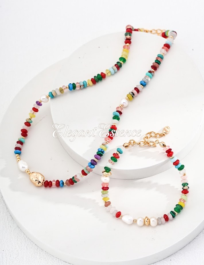 925 sterling silver pearl and colored stone necklace.